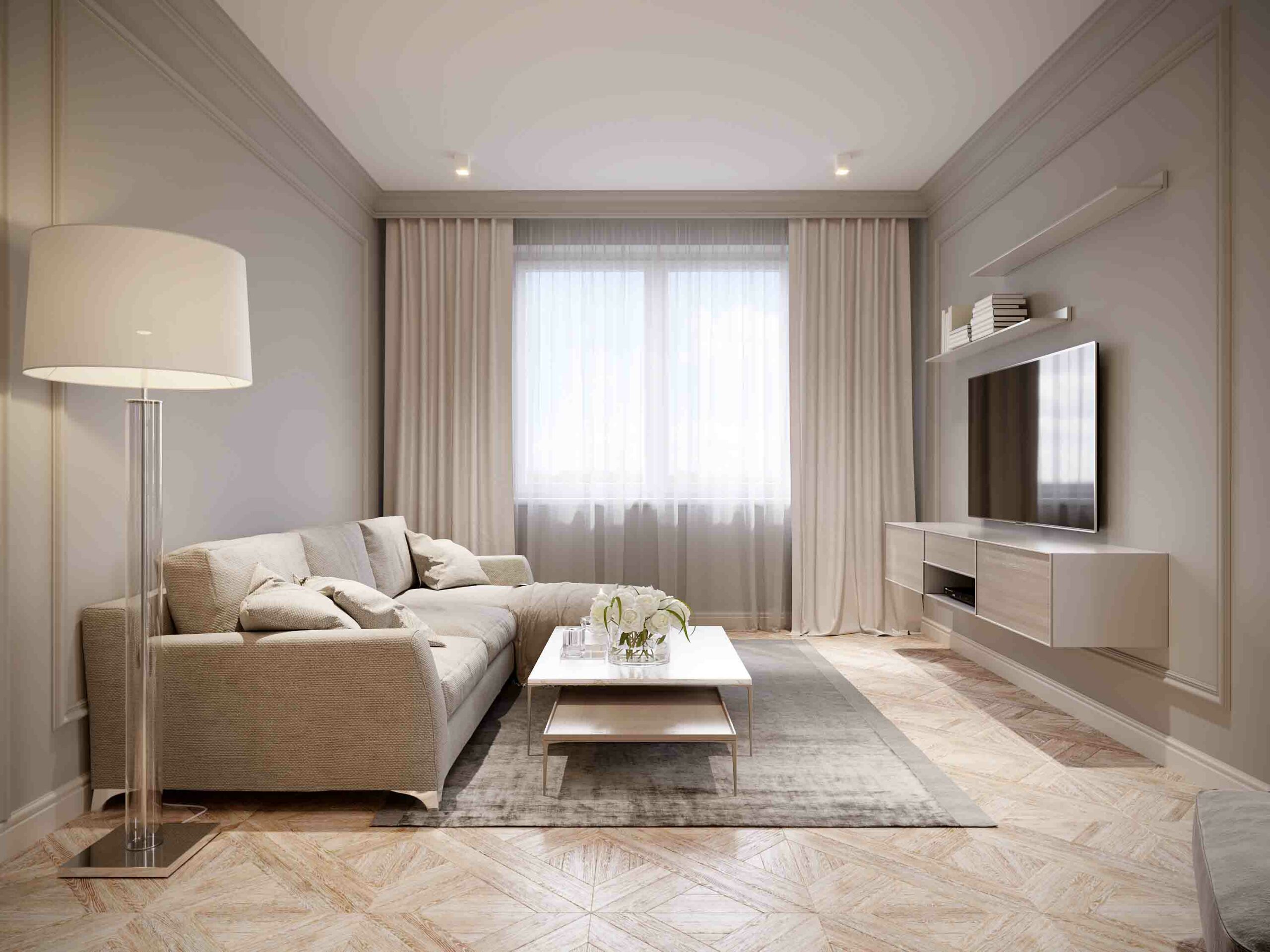 Modern,Beige,Gray,Living,Room,Interior,Design,With,Large,Light