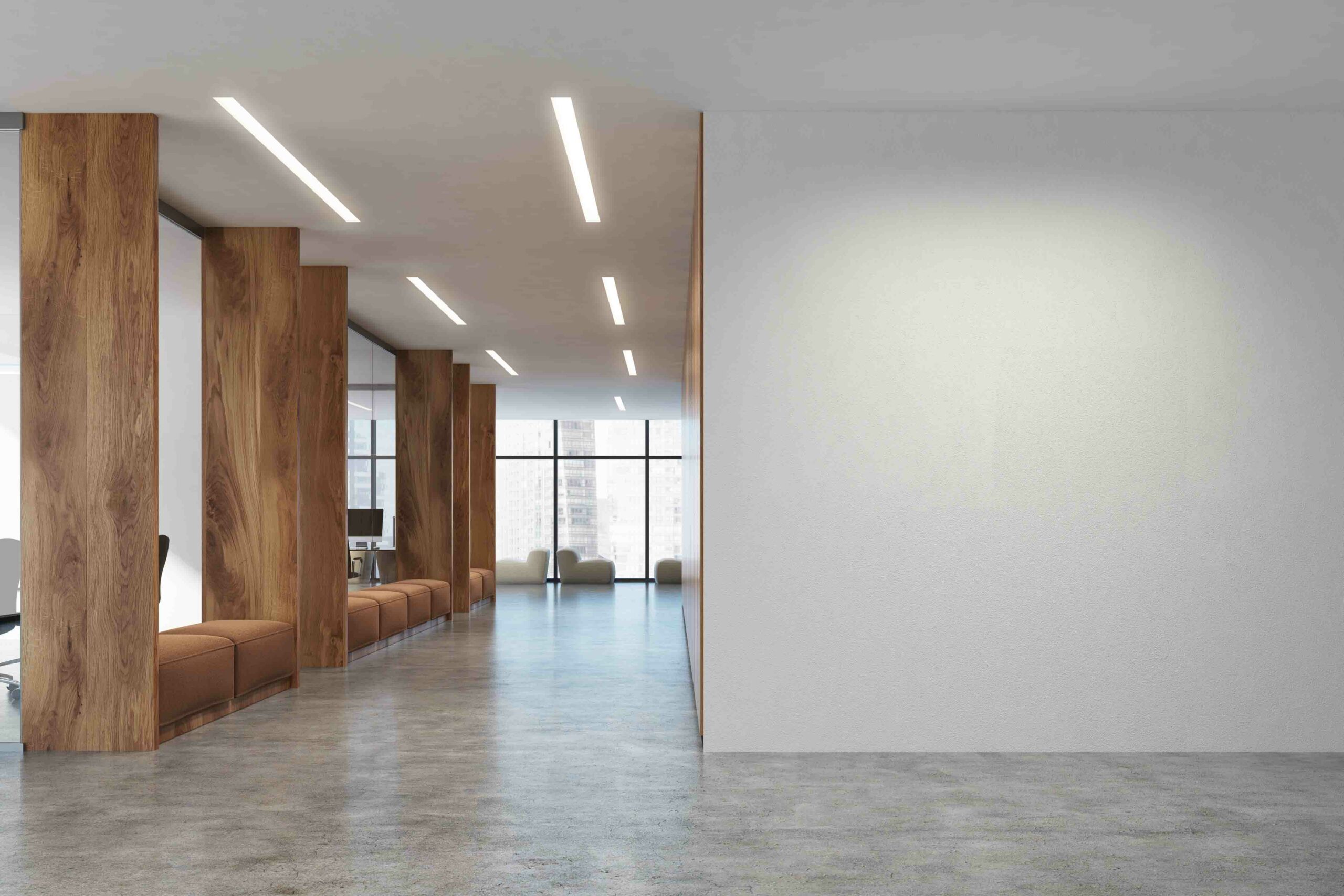 White,And,Wooden,Open,Space,Office,With,A,Blank,White